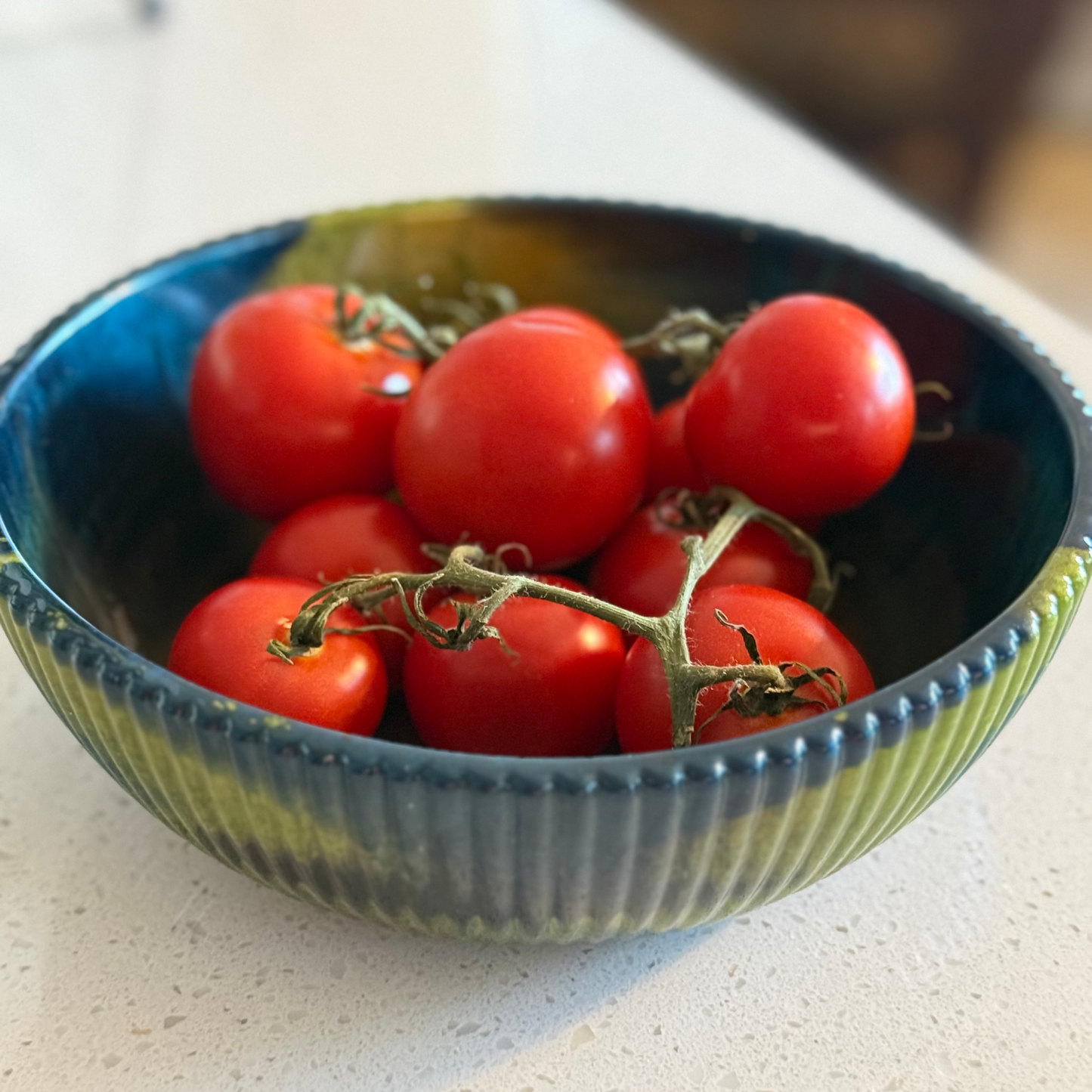 Medium Teal & Green Bowl with Copper Accents- Affordable Essentials Collection