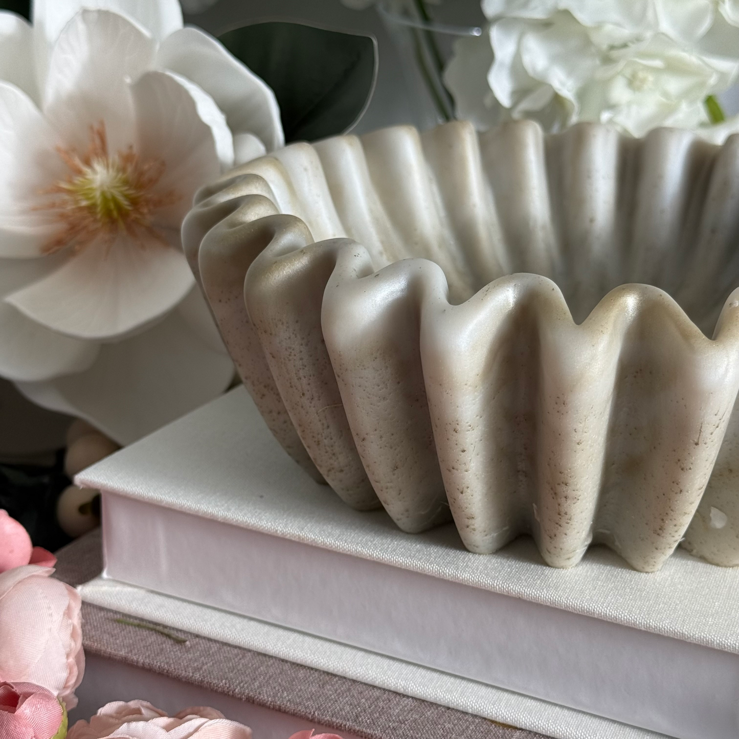 Travertine Inspired Bowl | Pleated Bowl for Minimalist Decor