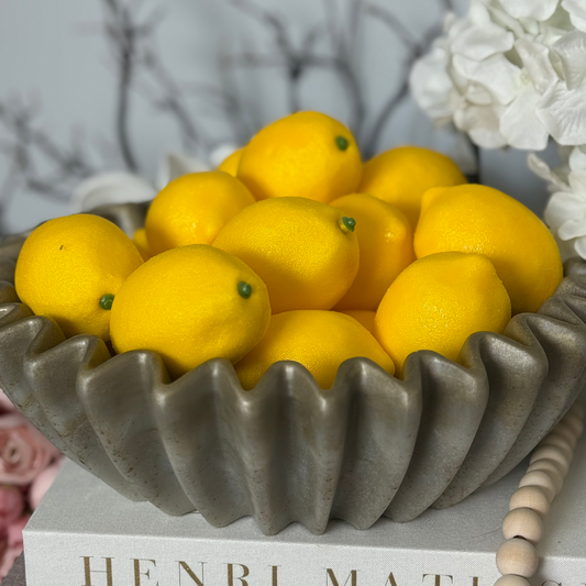 Large Travertine Pleated Resin Bowl - Stone Inspired Minimalist Bowl