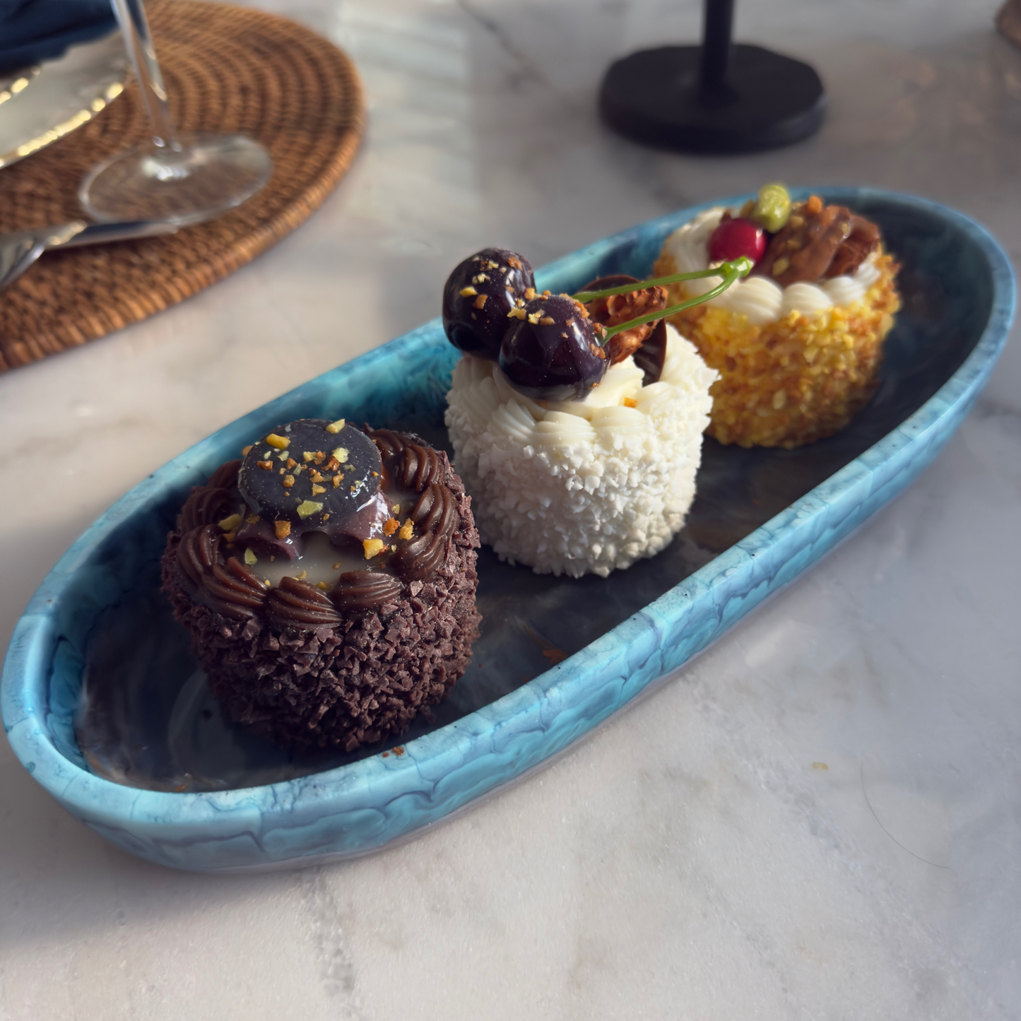 Turquoise Inspired Oval Bowl - Handcrafted Blue Resin Oval Bowl