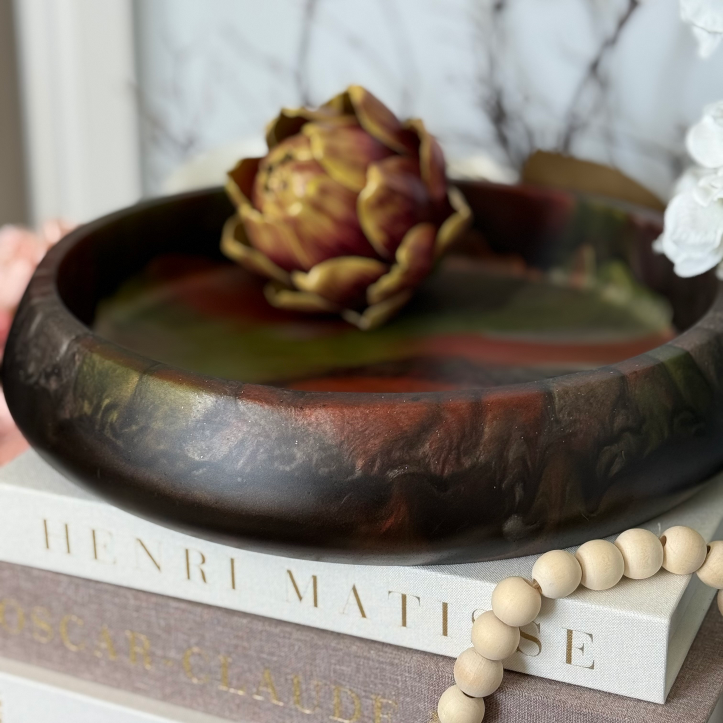 Large Rich Dramatic Andalusite Resin Bowl