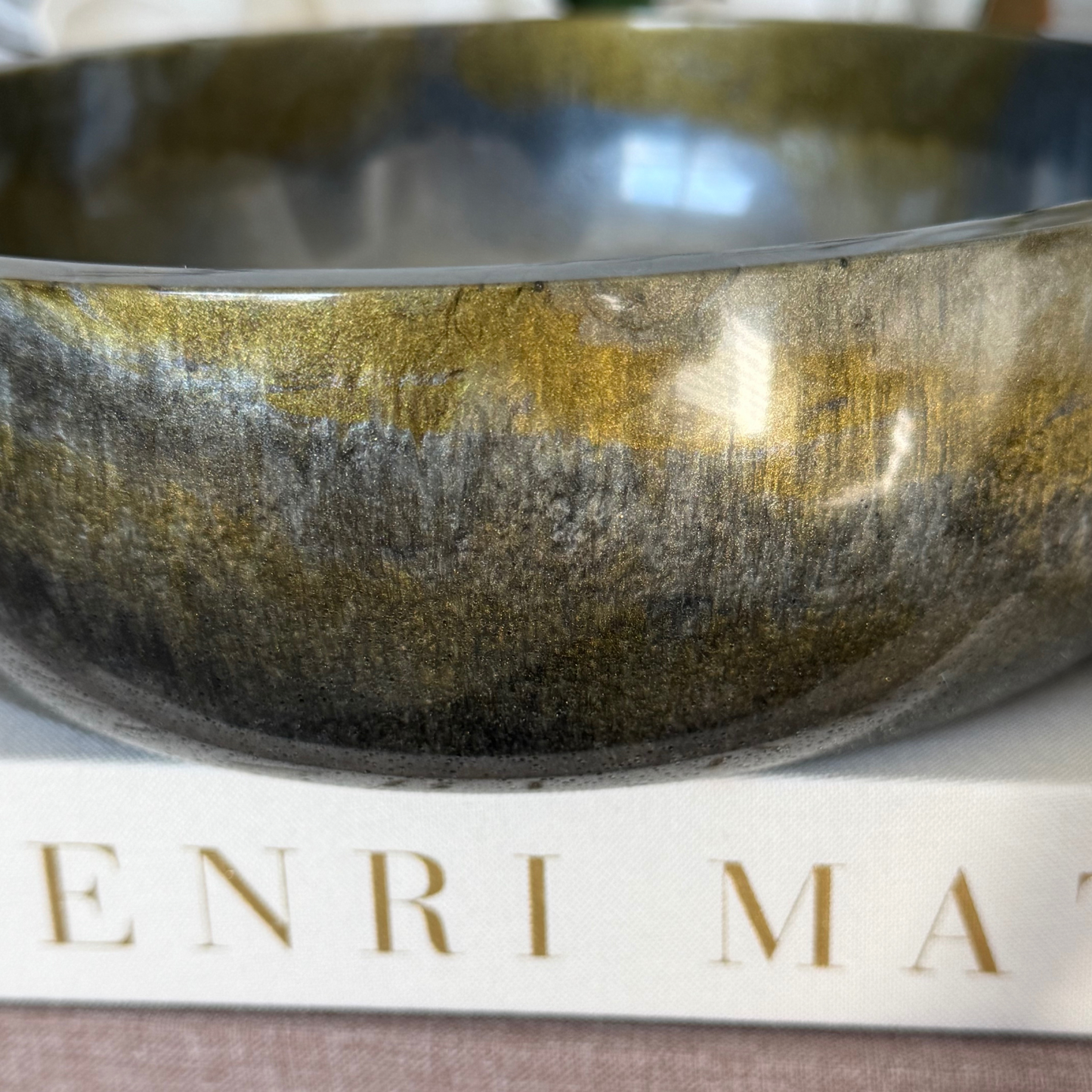 Agate Inspired Resin Bowl - Graphite and Amber Decorative Bowl