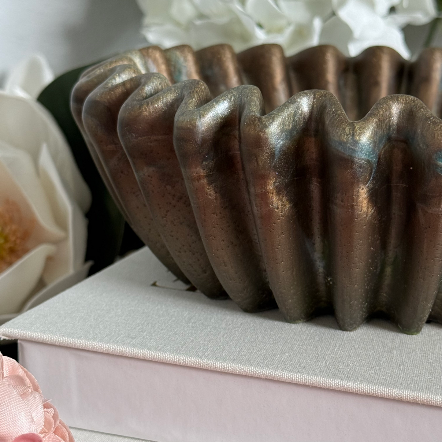 Bronzite Pleated Resin Bowl - Stone Inspired Minimalist Bowl