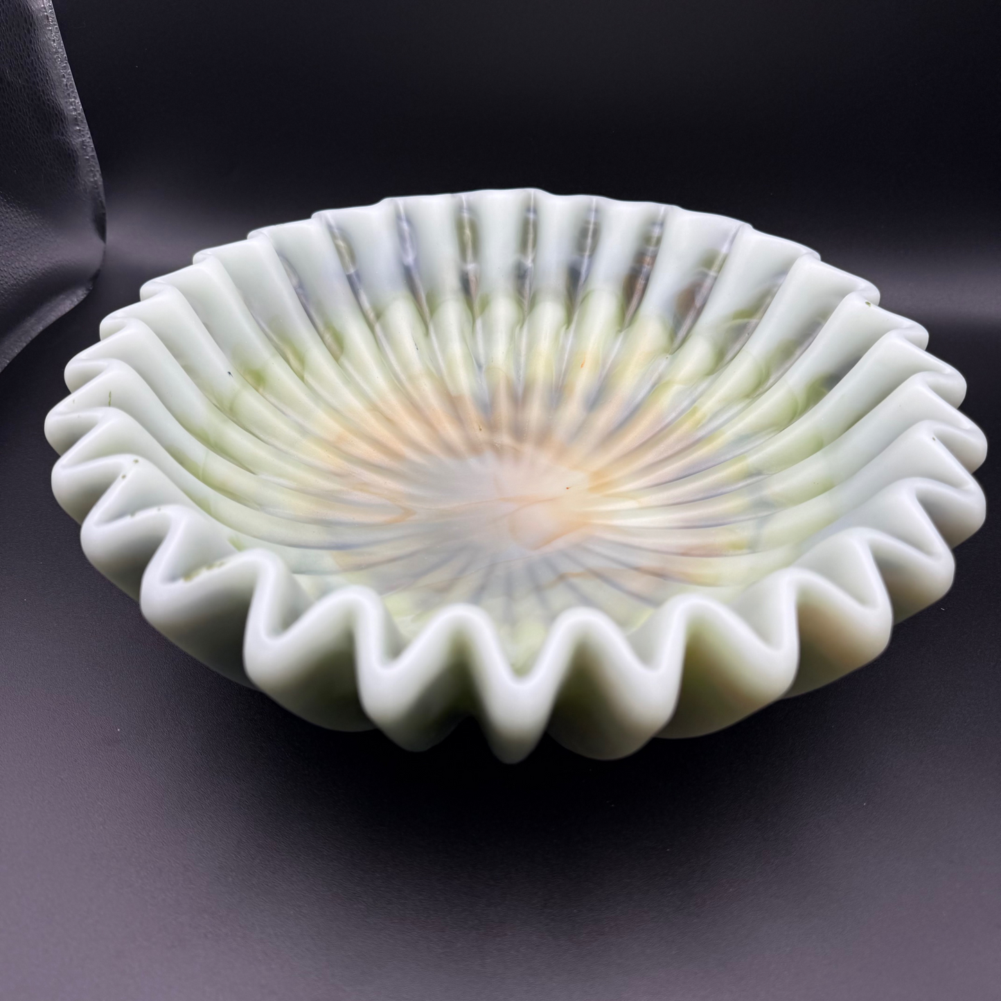 Elegant Pleated Resin Bowl in Light Amazonite Tones - Seafoam Greens- Unique Handmade Home Decor Accent and Serveware