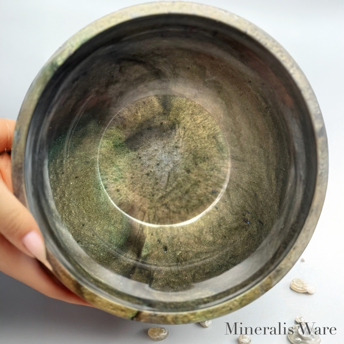 Labradorite Inspired Bowl - Handcrafted Deep Green Resin Bowl