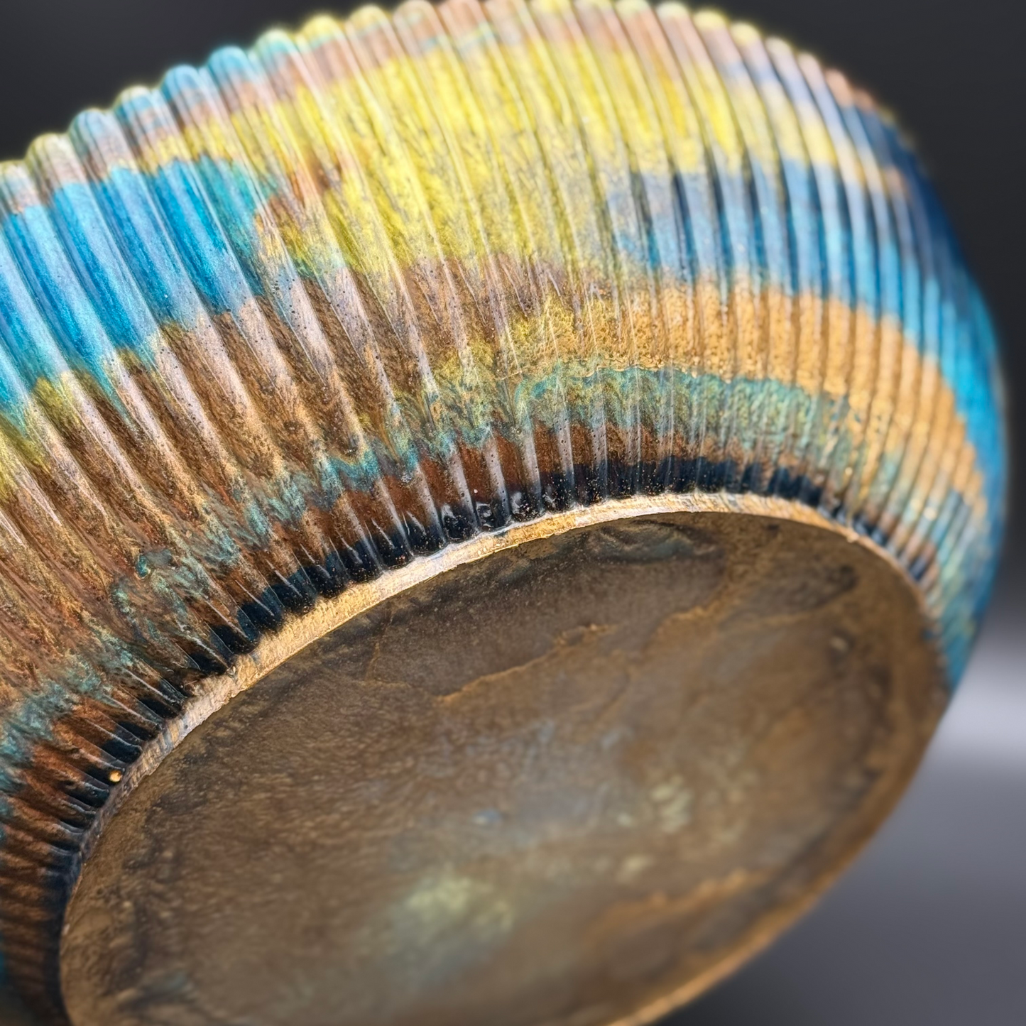 Large Teal & Green Bowl with Bronze Accents- Affordable Essentials Collection