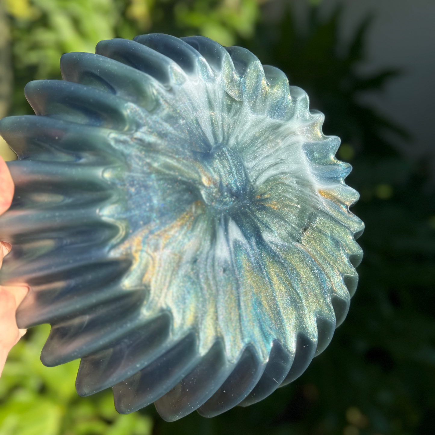 Elegant Pleated Resin Bowl in Amazonite Tones - Unique Handmade Home Decor
