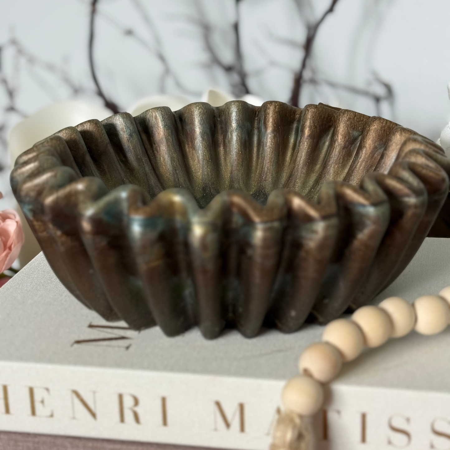 Bronzite Pleated Resin Bowl - Stone Inspired Minimalist Bowl