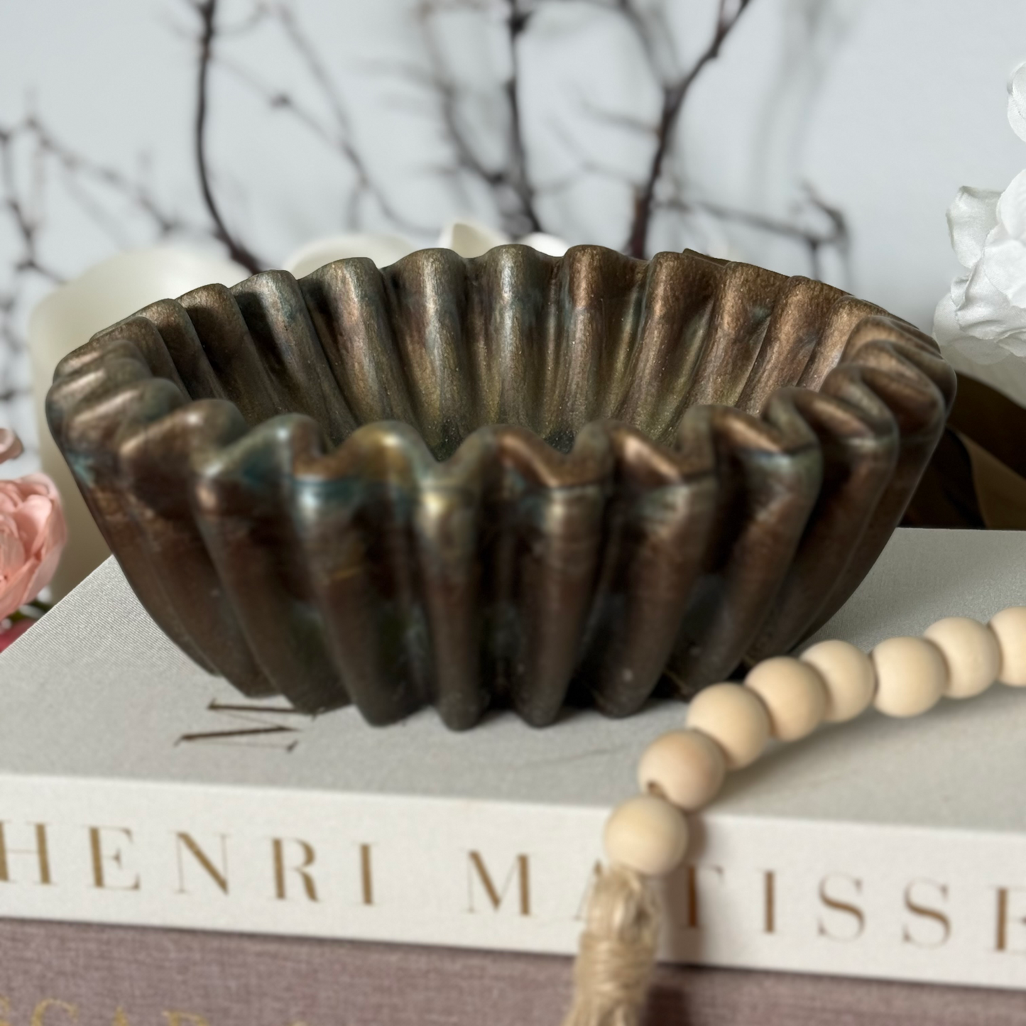 Bronzite Pleated Resin Bowl - Stone Inspired Minimalist Bowl