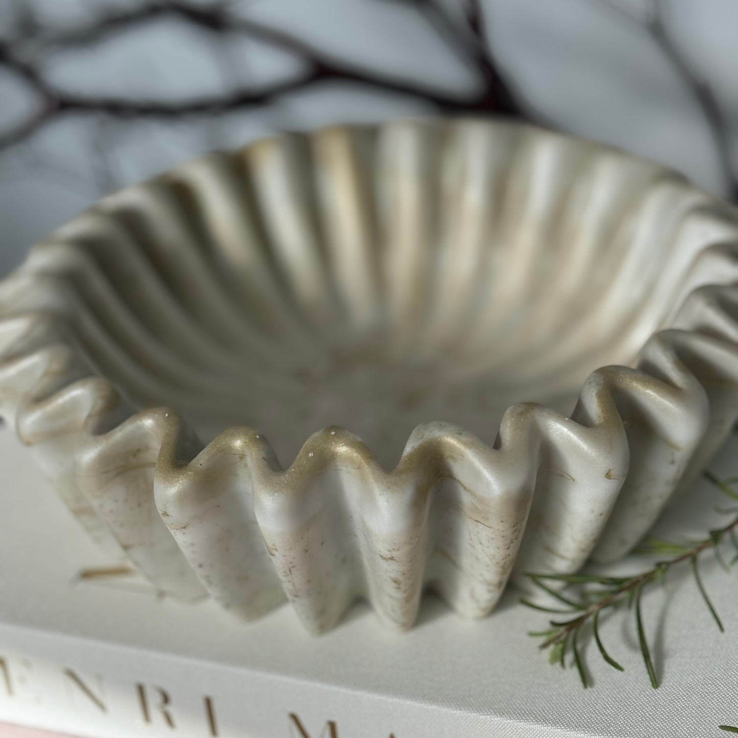 Travertine Inspired Bowl | Pleated Bowl for Minimalist Decor