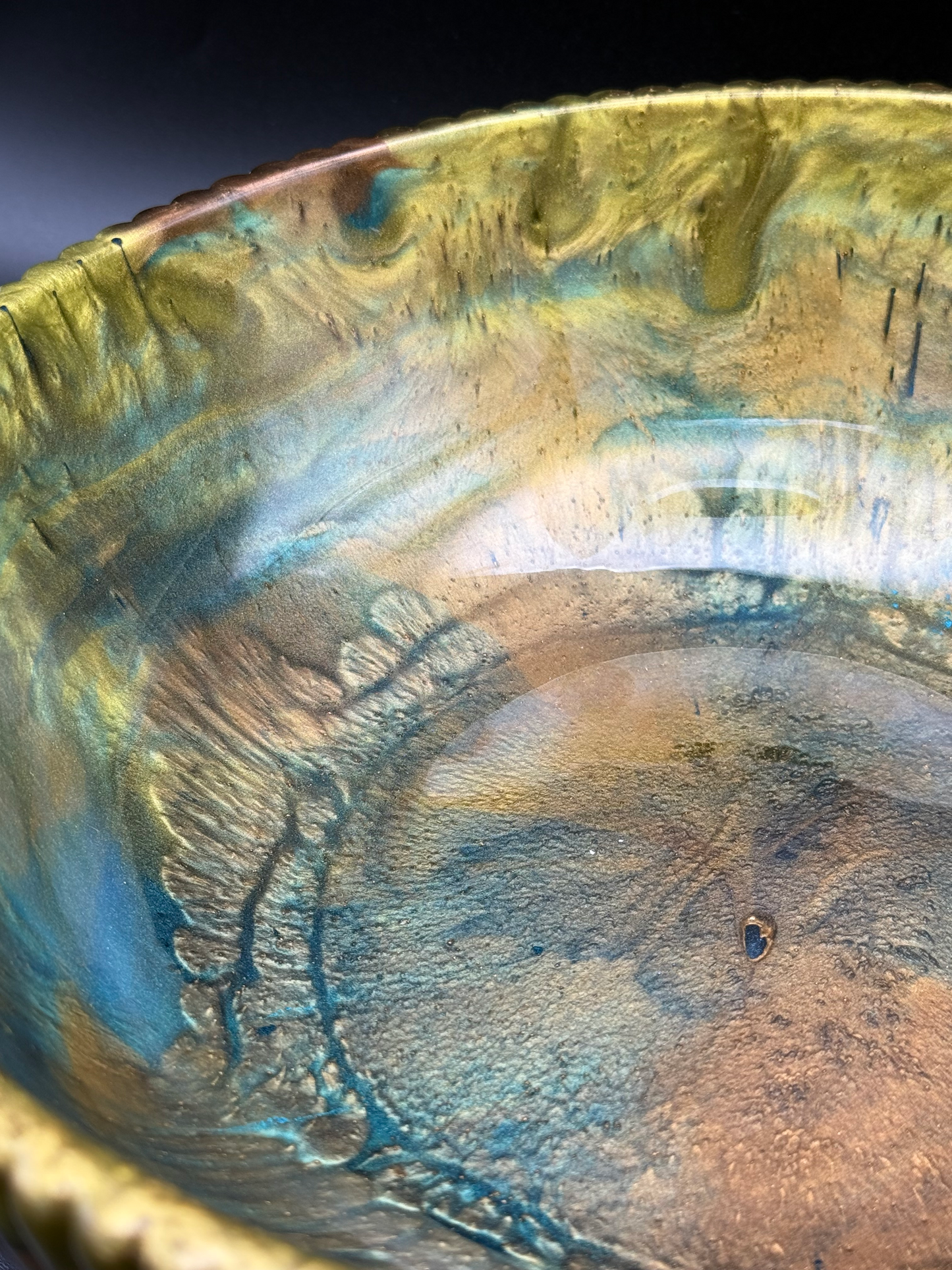 Large Teal & Green Bowl with Bronze Accents- Affordable Essentials Collection