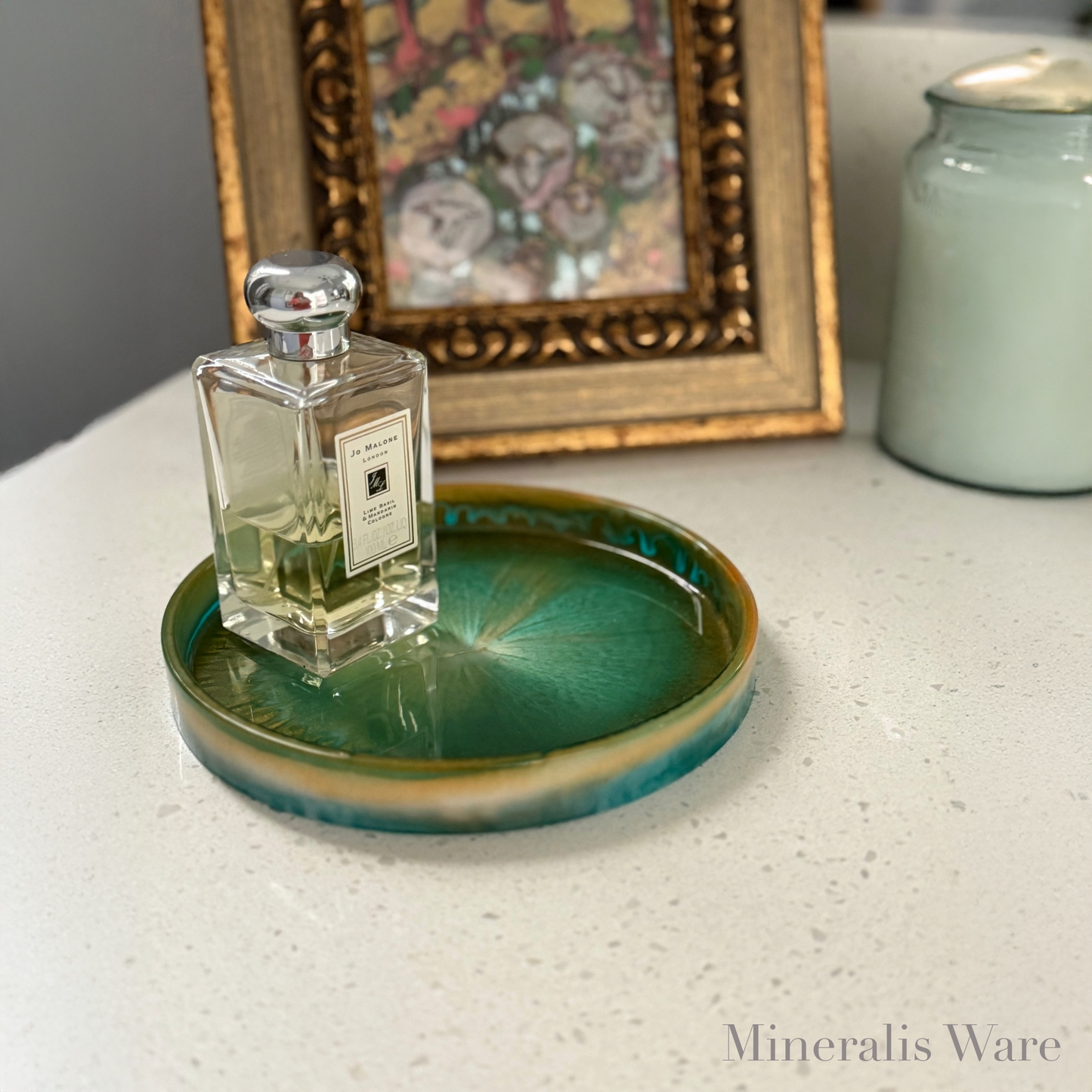 Green Round Tray -Handcrafted Green Resin Perfume Tray
