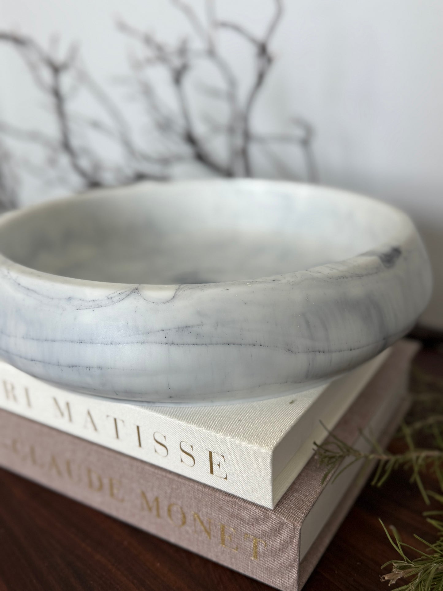 Marble Inspired Large Bowl - Handcrafted White and Gray Resin Bowl