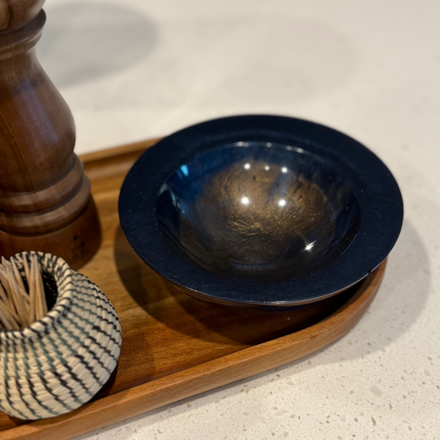 Labradorite Inspired Bowl | Small contemporary blue and gold decorative bowl