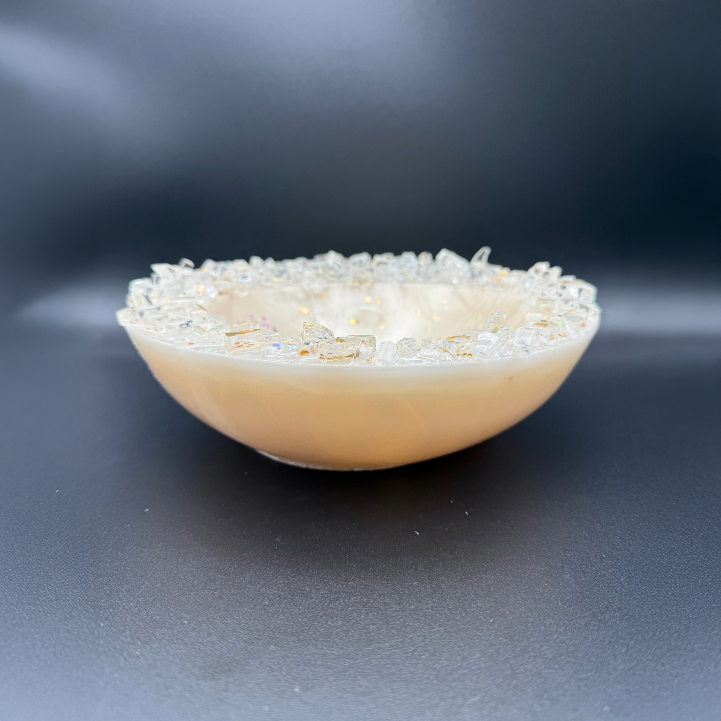 Celestial Opal Inspired Bowl | Large Ivory Bowl with Geode Glass Rim