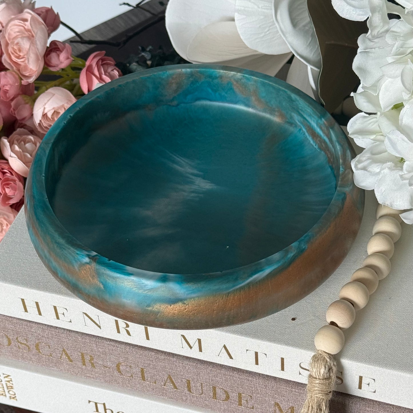 Amazonite Resin Bowl with Egyptian Bronze Accents