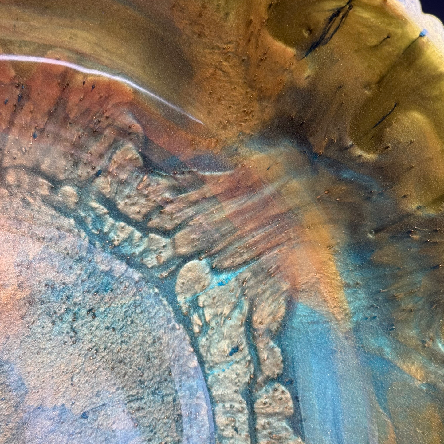 Large Teal & Green Bowl with Bronze Accents- Affordable Essentials Collection