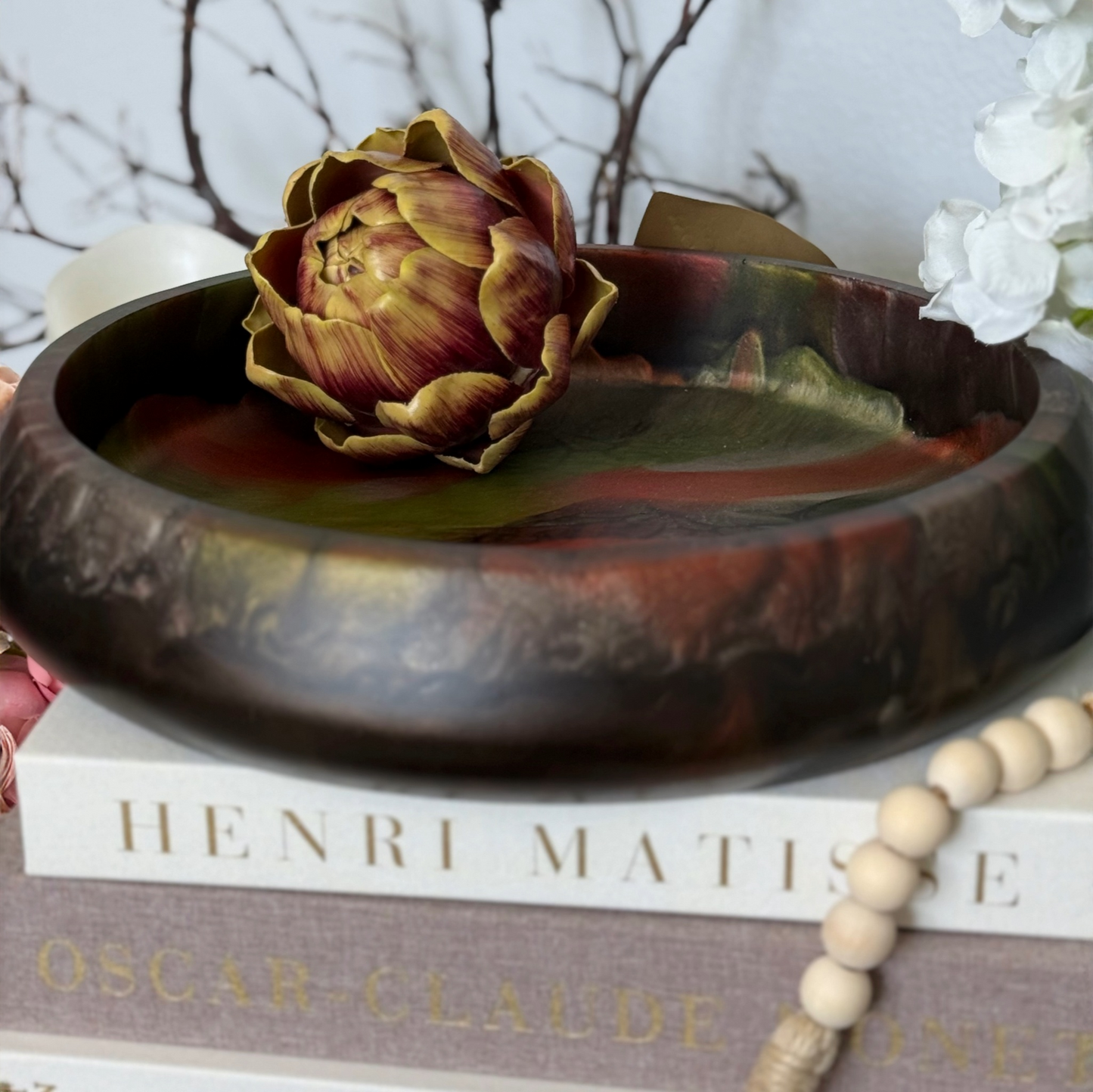 Large Rich Dramatic Andalusite Resin Bowl