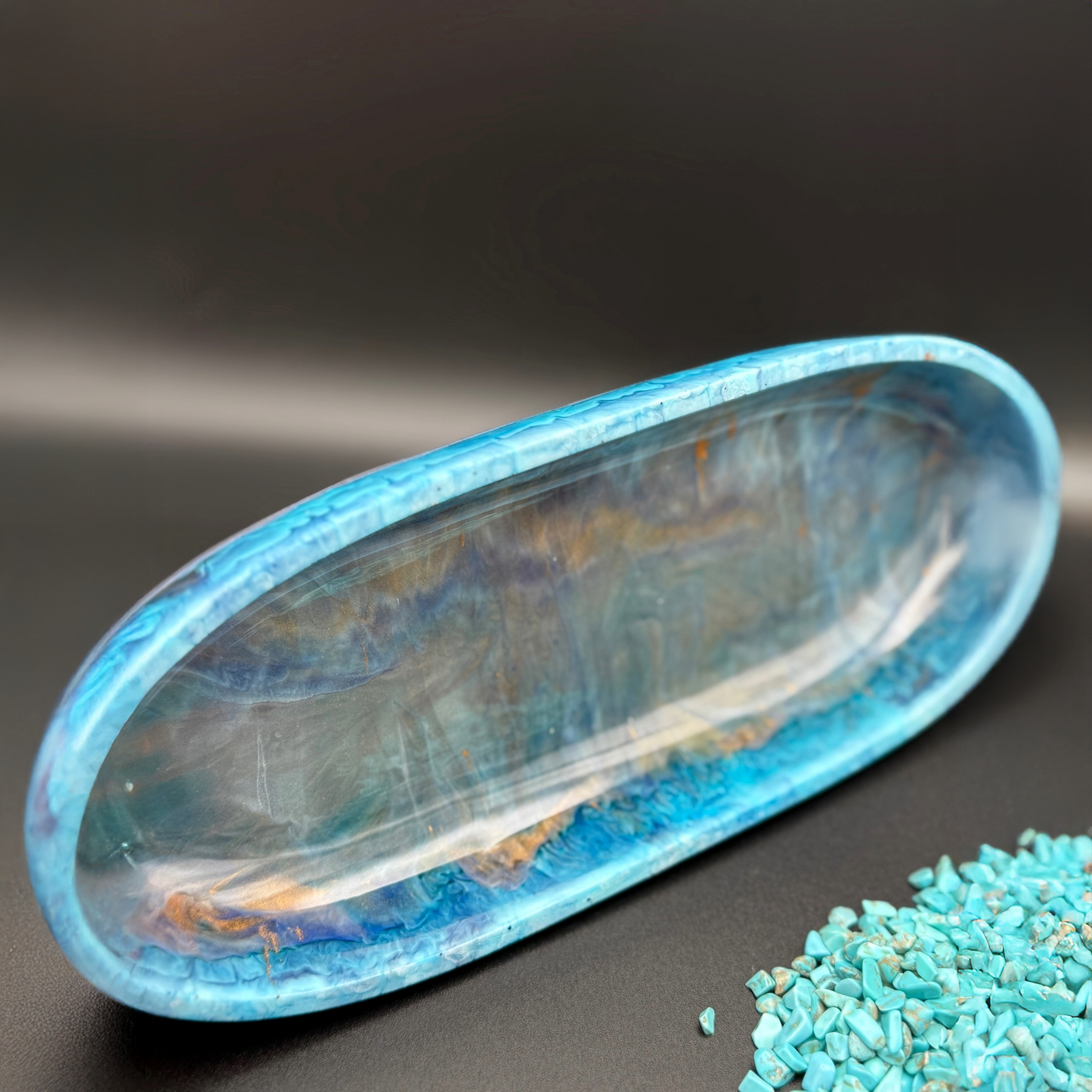 Turquoise Inspired Oval Bowl - Handcrafted Blue Resin Oval Bowl