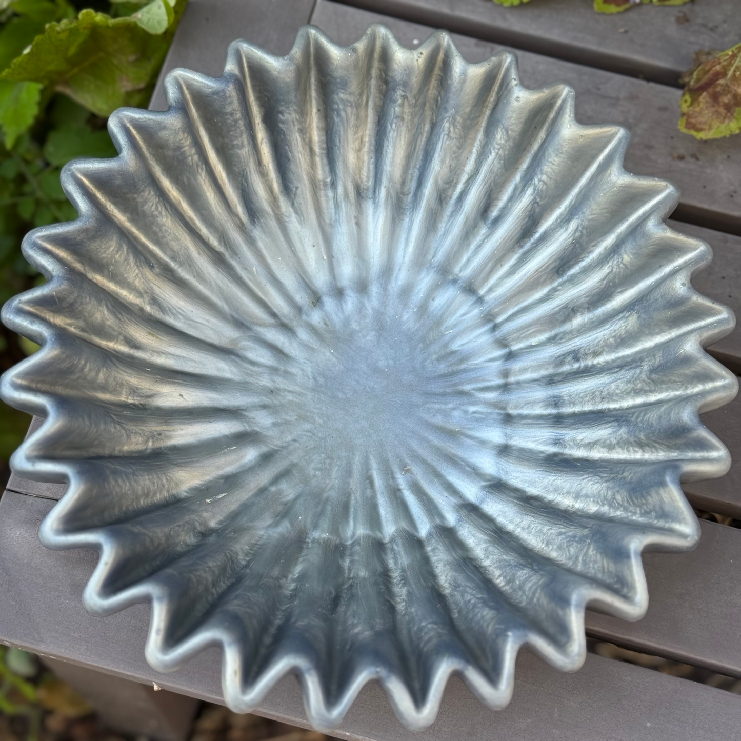 Silver /Gray Large Pleated Bowl - Handcrafted Resin Decorative Bowl