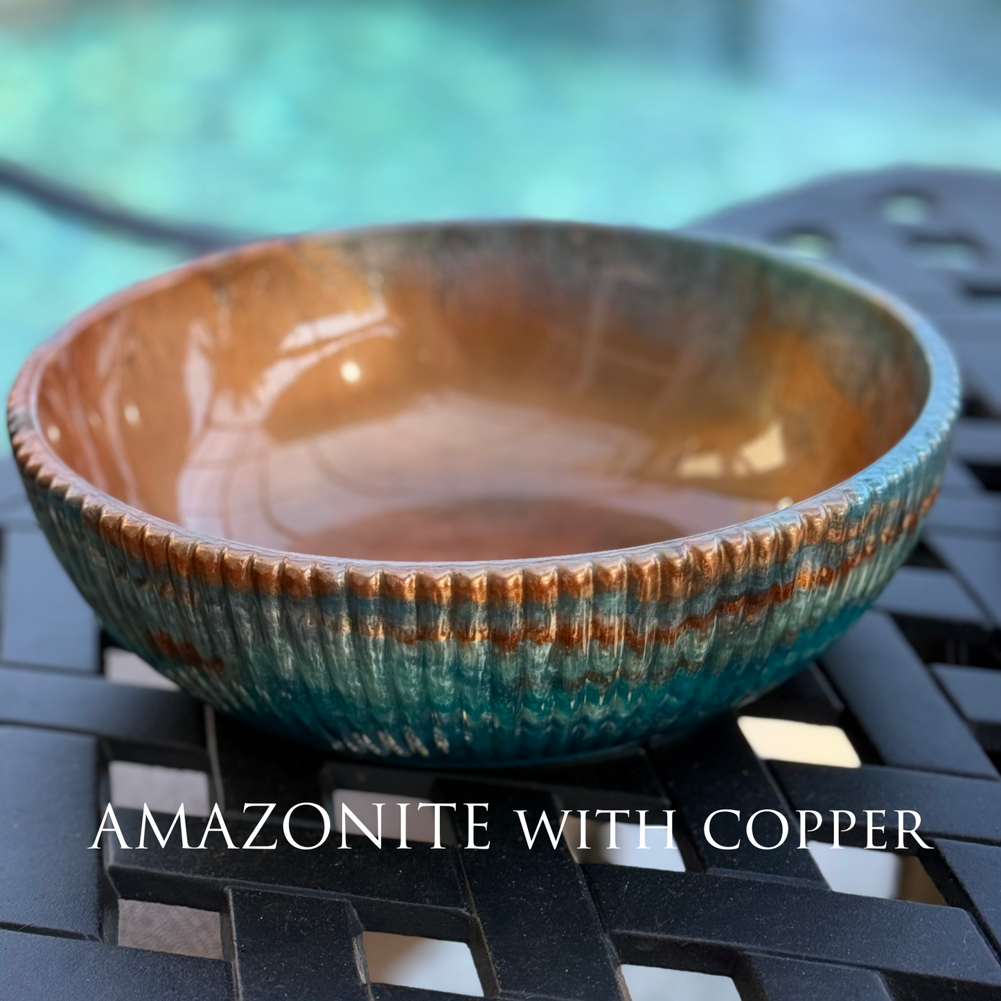 Exotic Large Amazonite Bowl with Copper Accents | Stylish Home  Decor