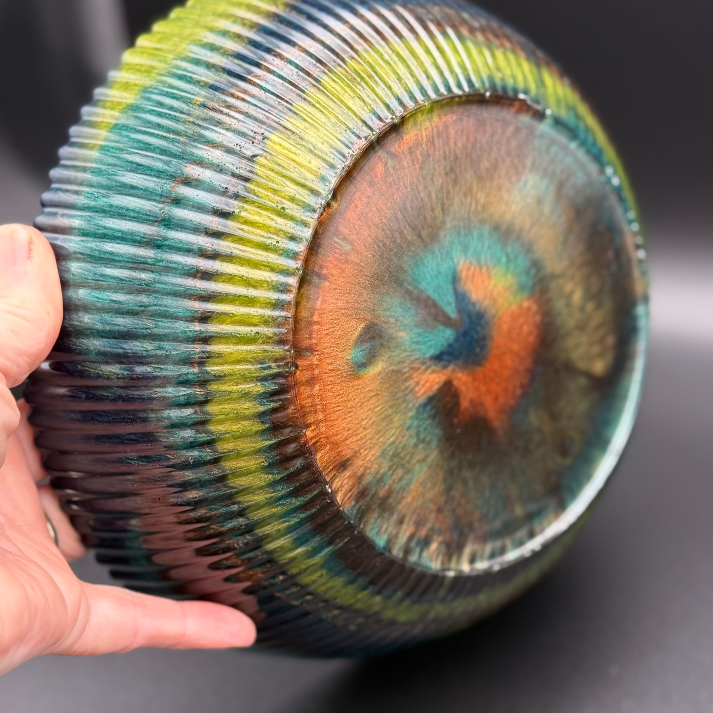 Medium Teal & Green Bowl with Copper Accents- Affordable Essentials Collection