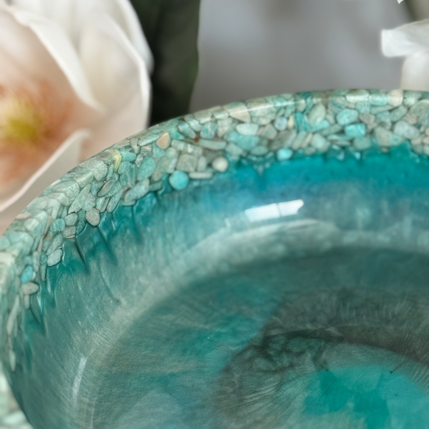 Amazonite Crown Bowl - Stone and Resin Fruit Bowl