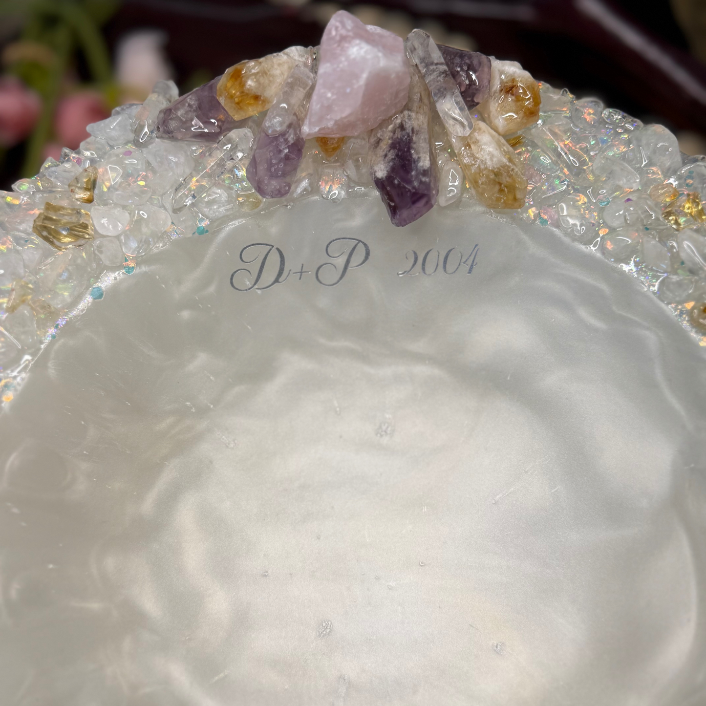 Personalized Wedding Bowl with Crystals – Custom Initials & Date
