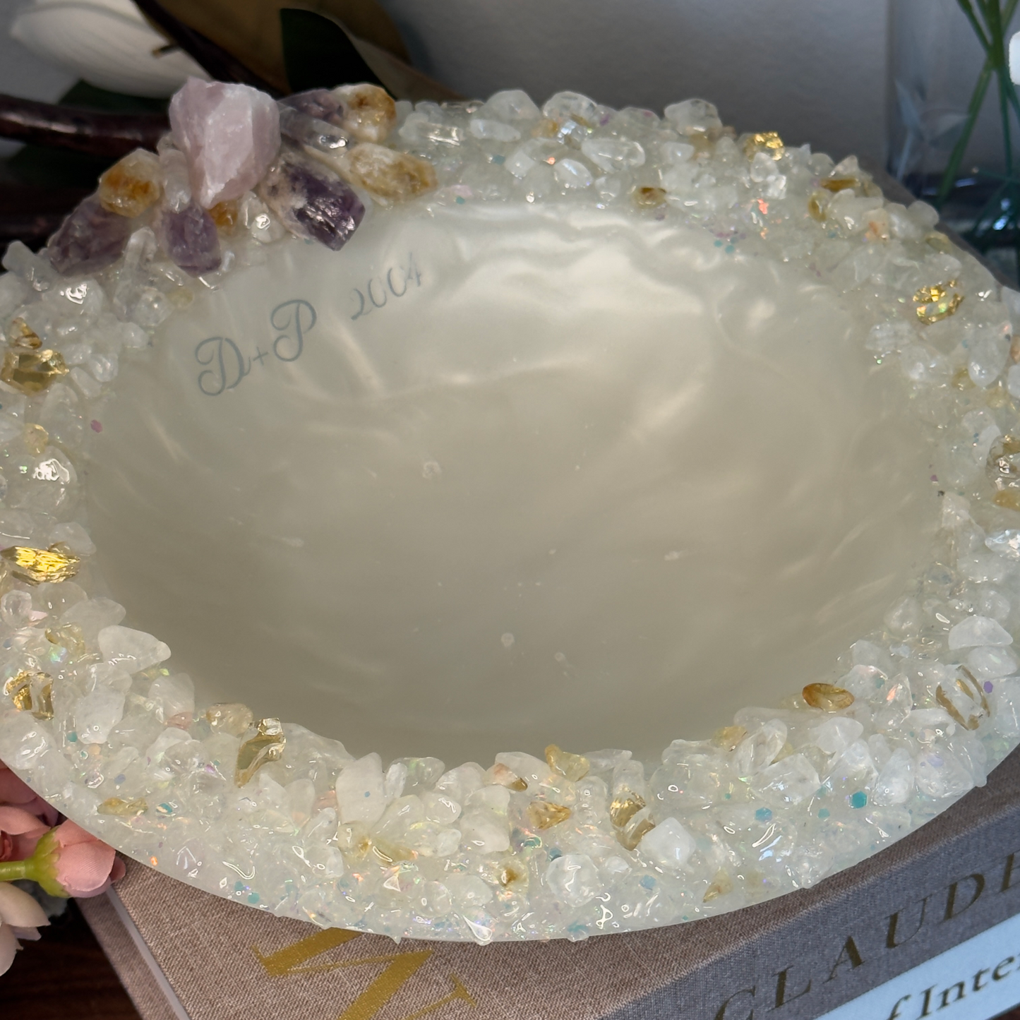 Personalized Wedding Bowl with Crystals – Custom Initials & Date