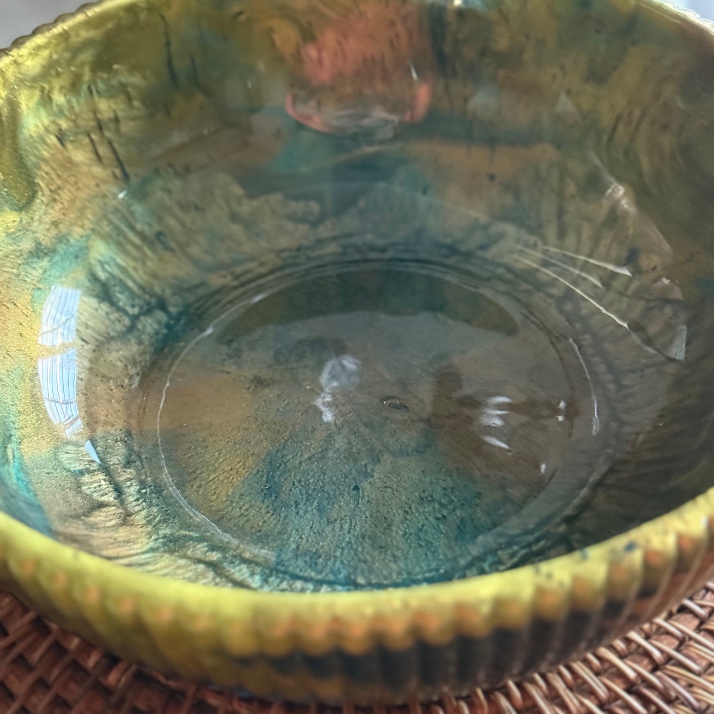 Large Teal & Green Bowl with Bronze Accents- Affordable Essentials Collection