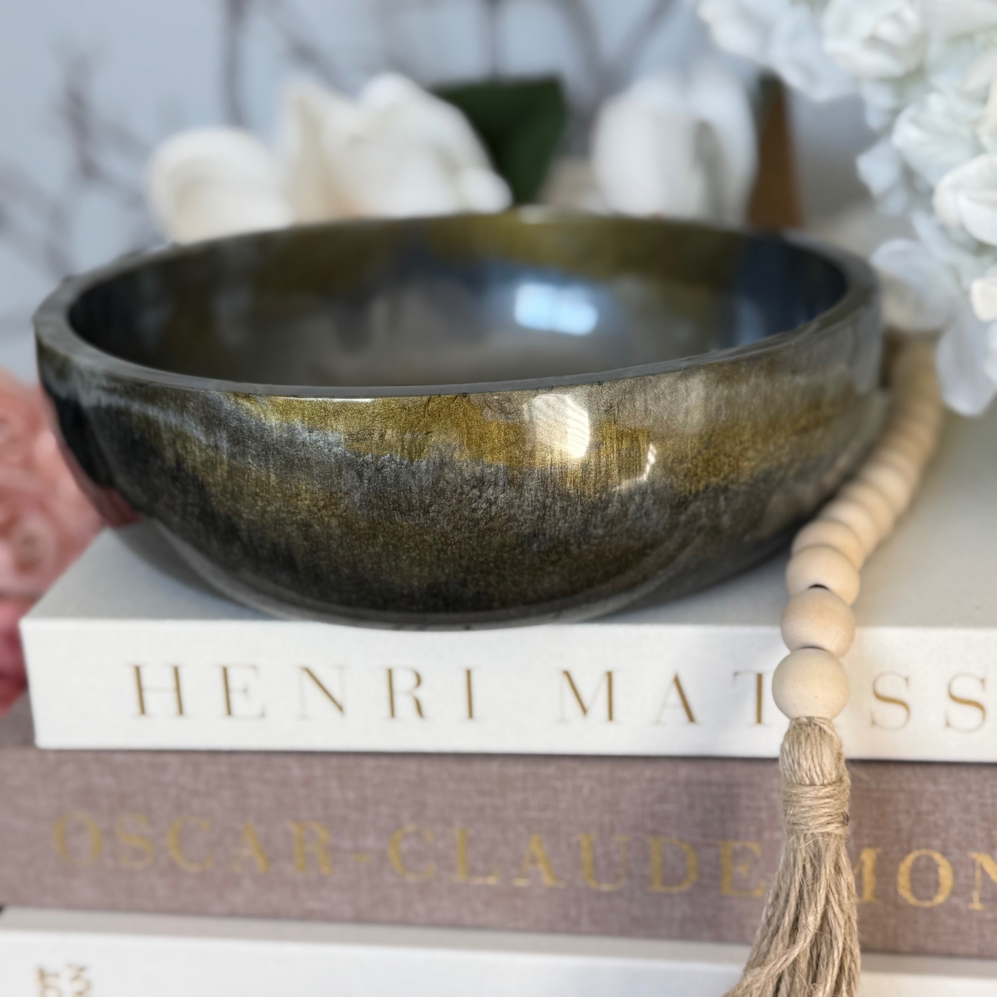 Agate Inspired Resin Bowl - Graphite and Amber Decorative Bowl