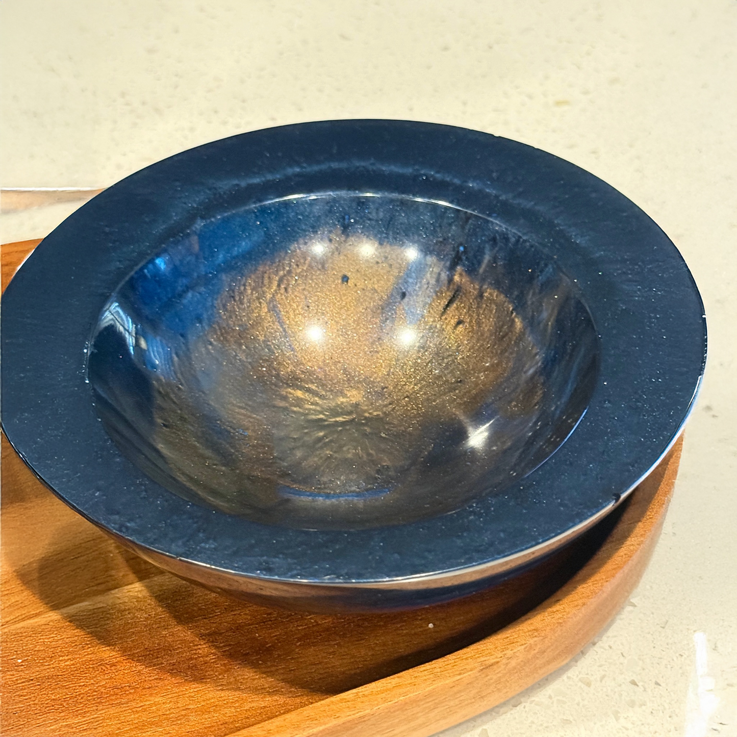 Labradorite Inspired Bowl | Small contemporary blue and gold decorative bowl