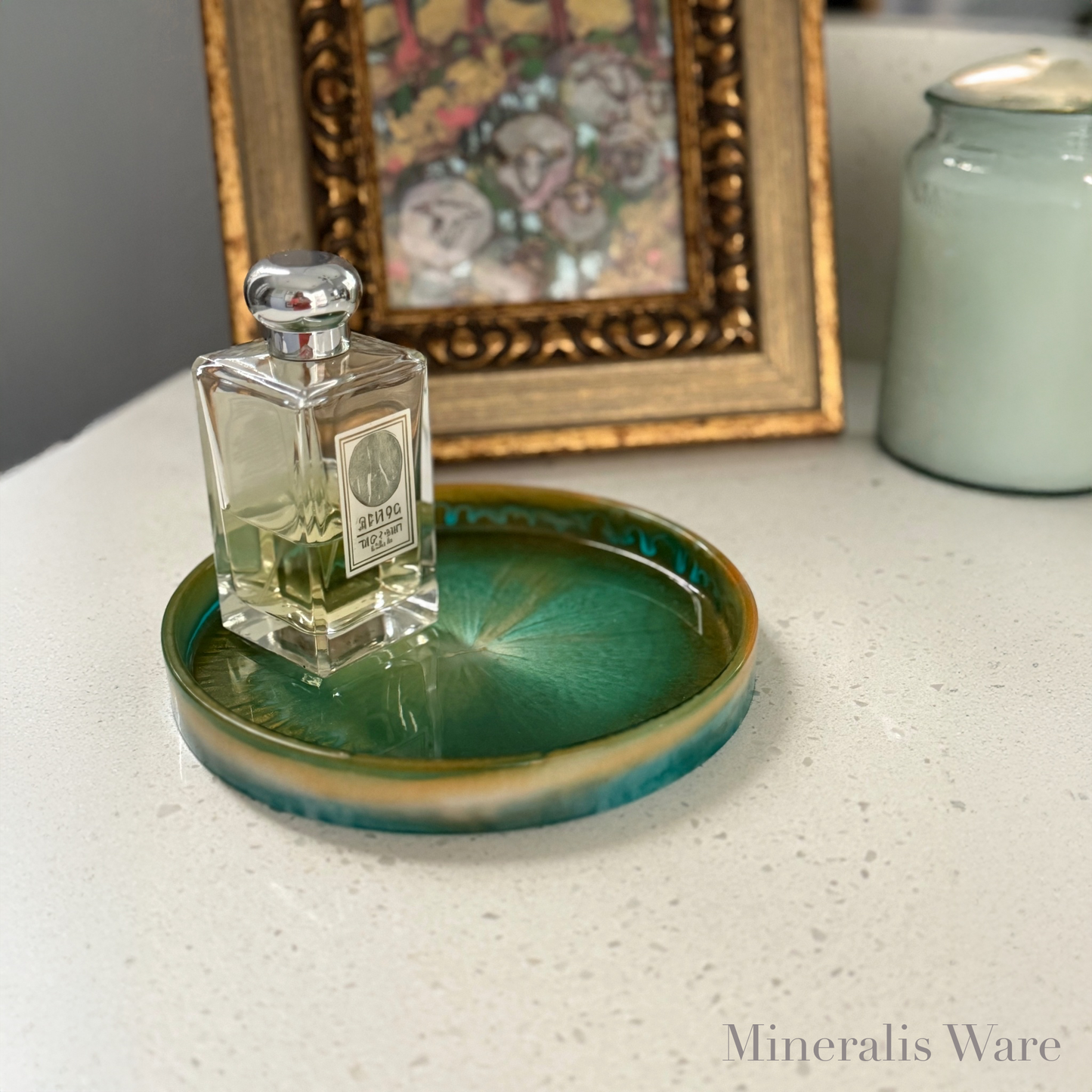 Green Round Tray -Handcrafted Green Resin Perfume Tray