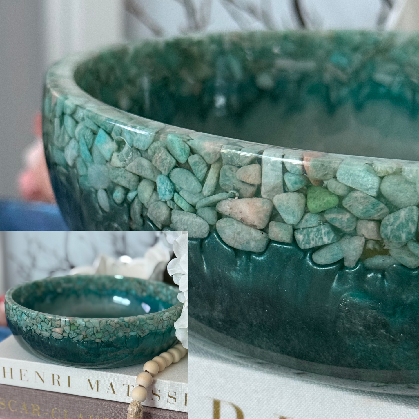 Amazonite Crown Bowl - Stone and Resin Fruit Bowl