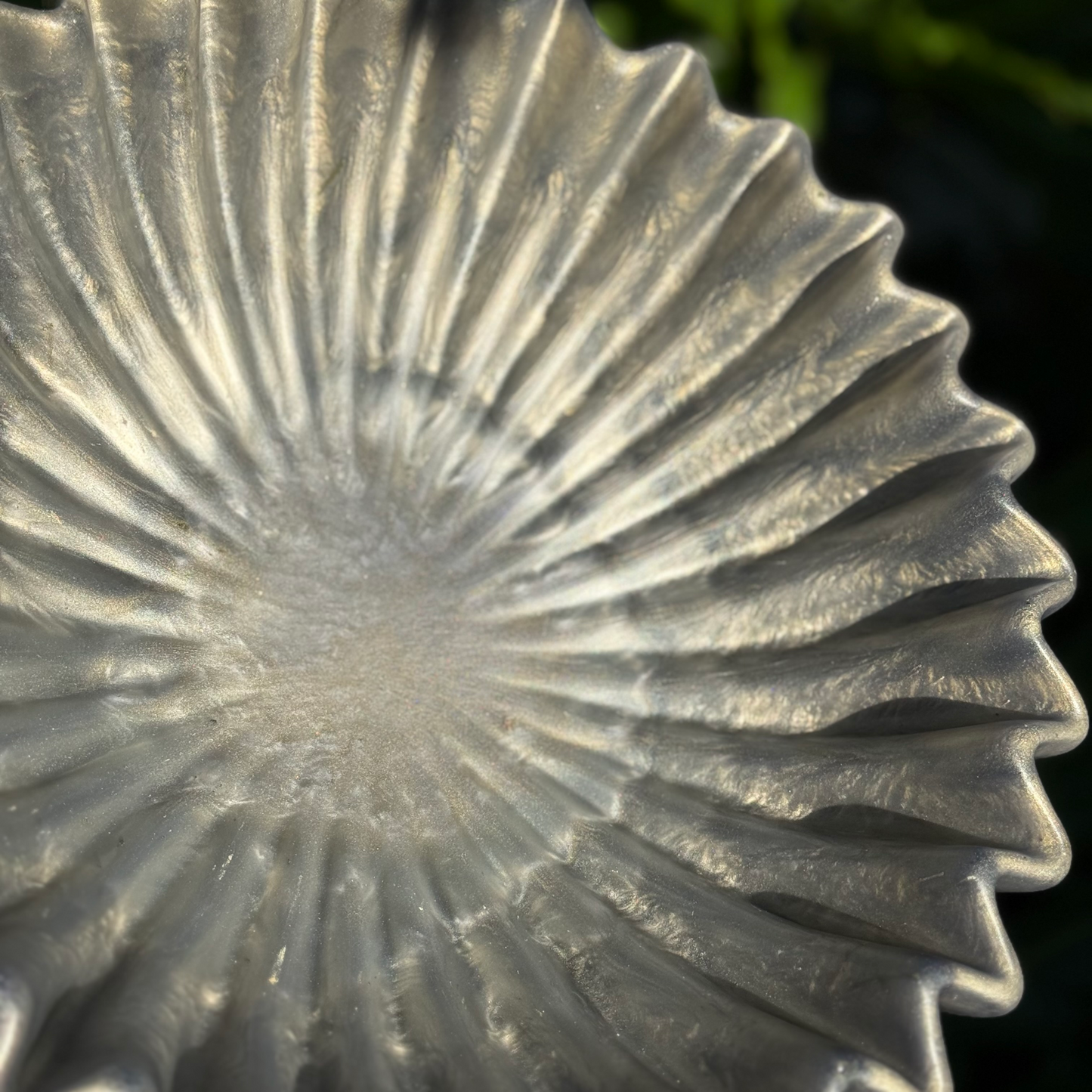 Silver /Gray Large Pleated Bowl - Handcrafted Resin Decorative Bowl