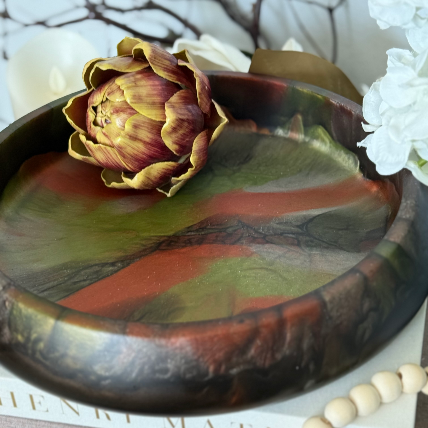 Large Rich Dramatic Andalusite Resin Bowl
