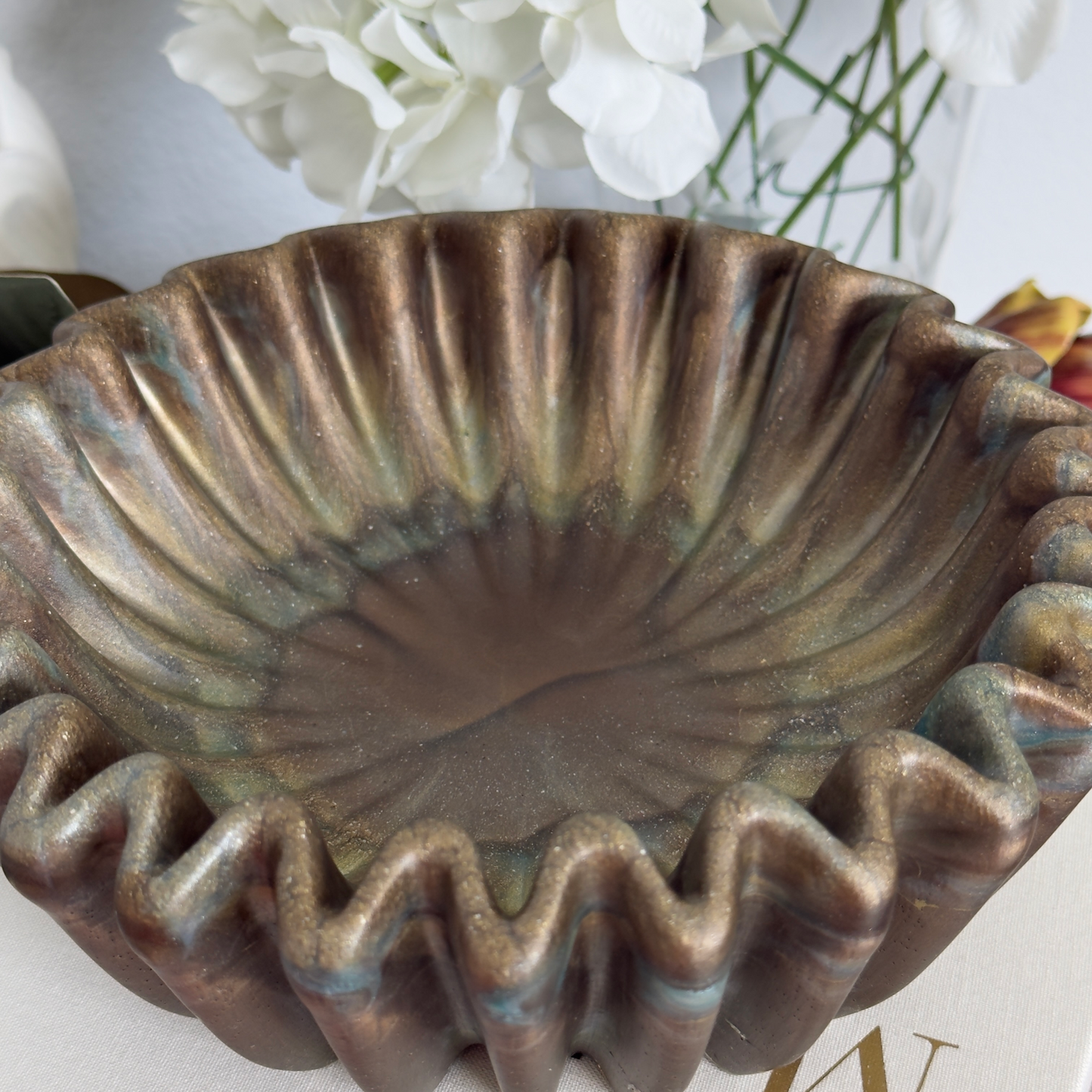Bronzite Pleated Resin Bowl - Stone Inspired Minimalist Bowl