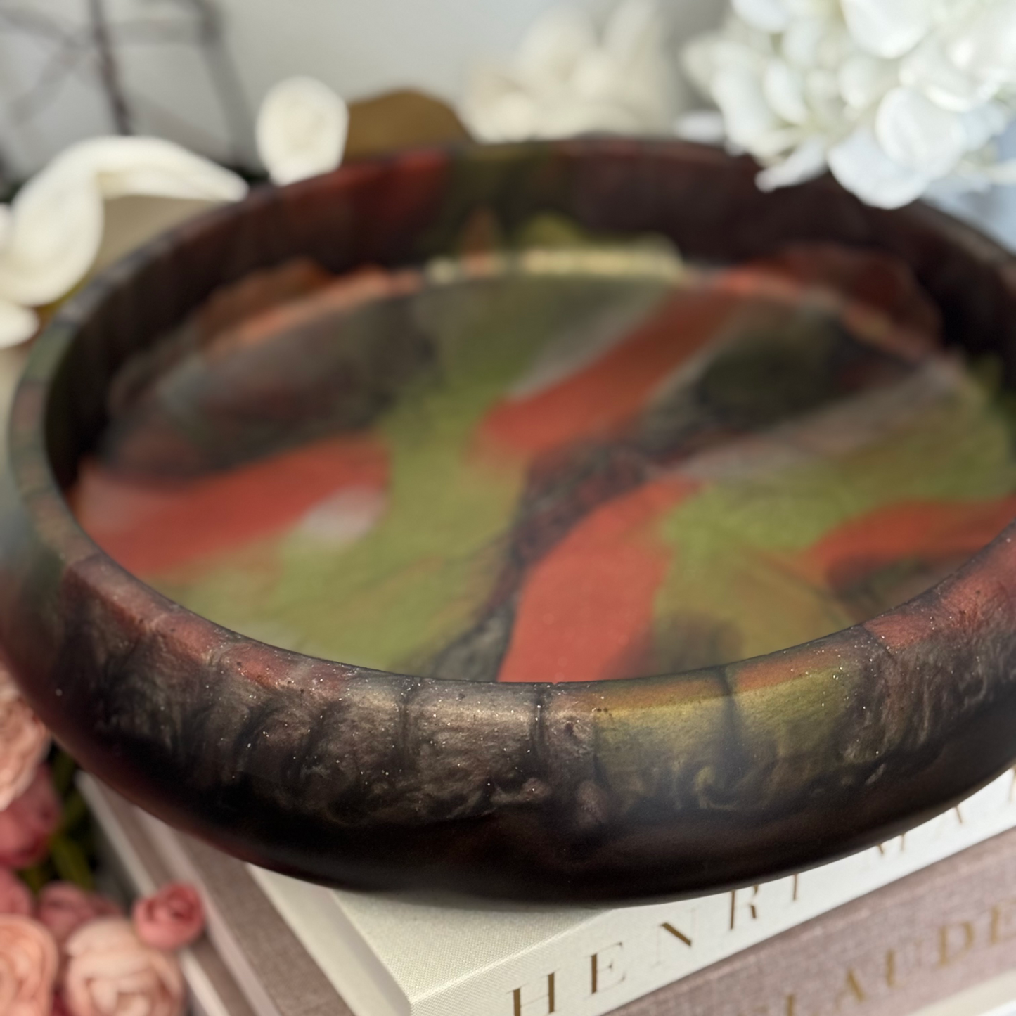 Large Rich Dramatic Andalusite Resin Bowl