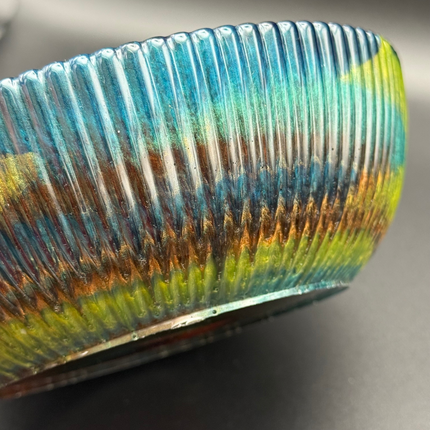 Medium Teal & Green Bowl with Copper Accents- Affordable Essentials Collection