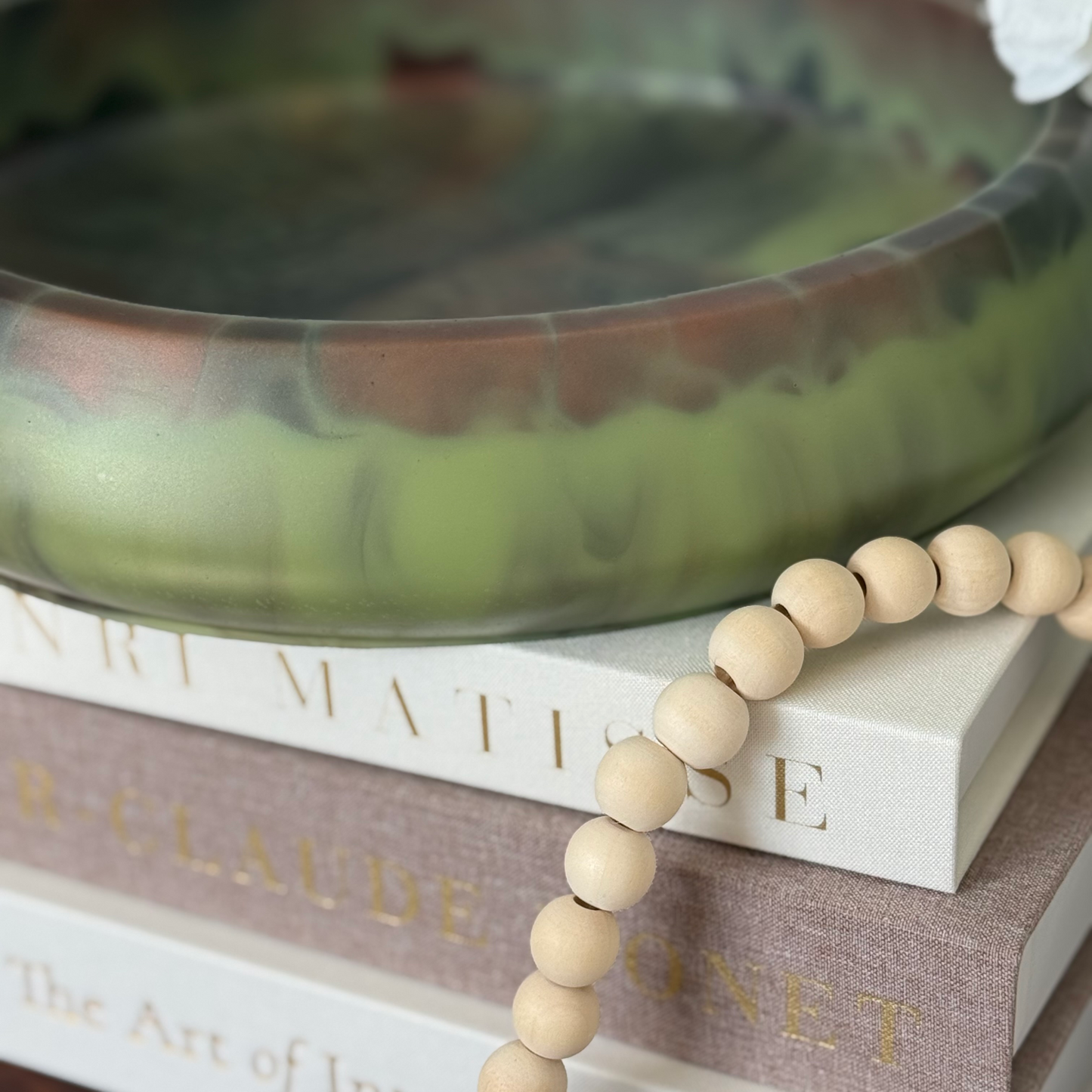 Large 12” Tortoise Serpentine Green Resin Fruit Bowl