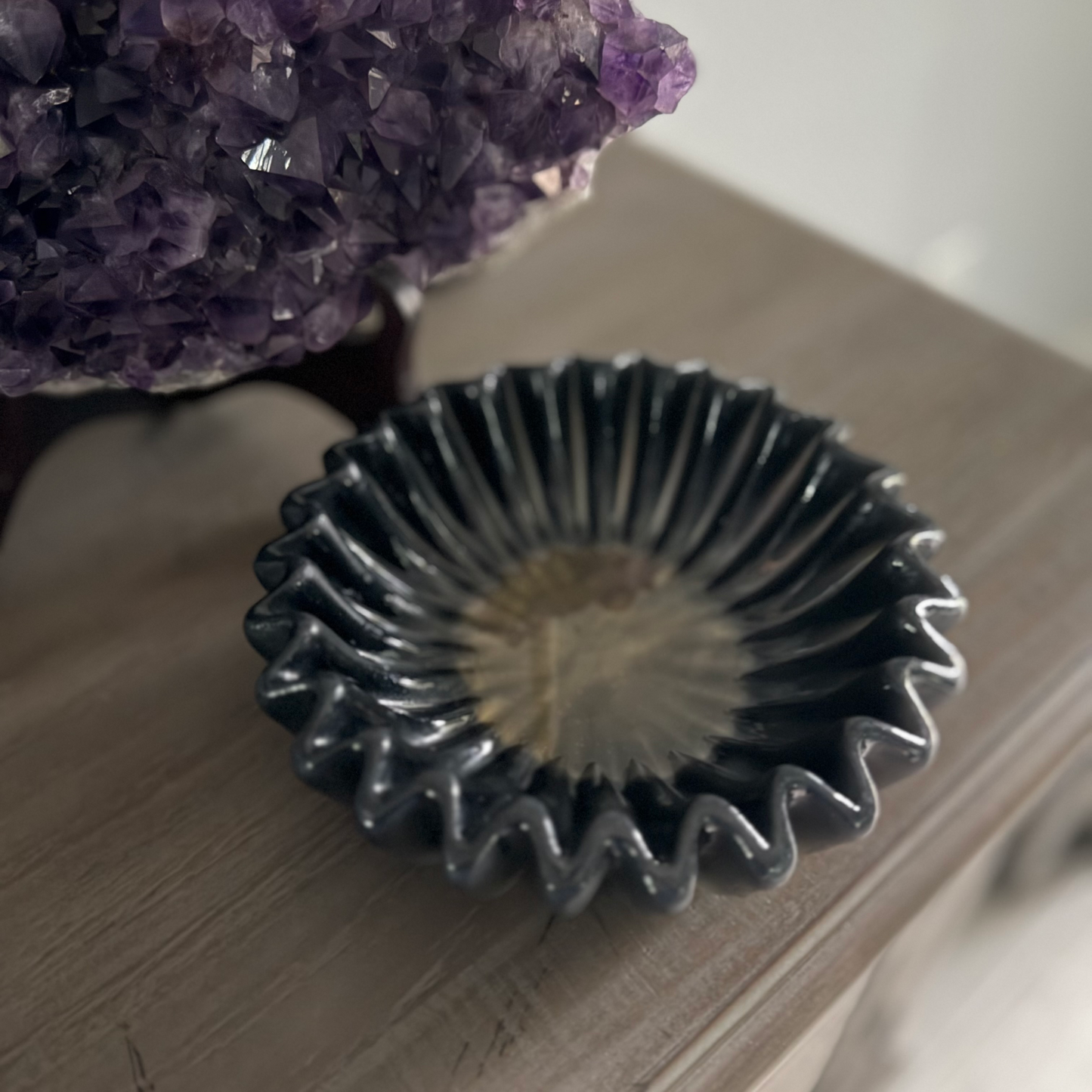 Multi Mix Muse Pleated Bowl | Black and Gold  Medium Decorative Bowl