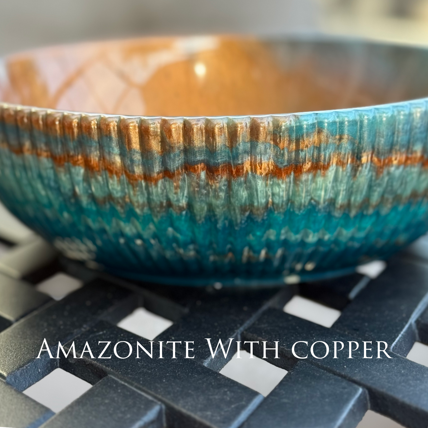 Exotic Large Amazonite Bowl with Copper Accents | Stylish Home  Decor