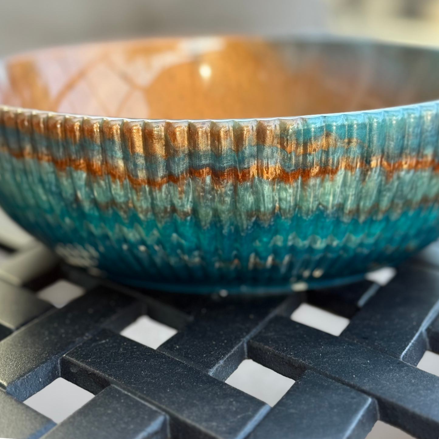 Exotic Large Amazonite Bowl with Copper Accents | Stylish Home  Decor