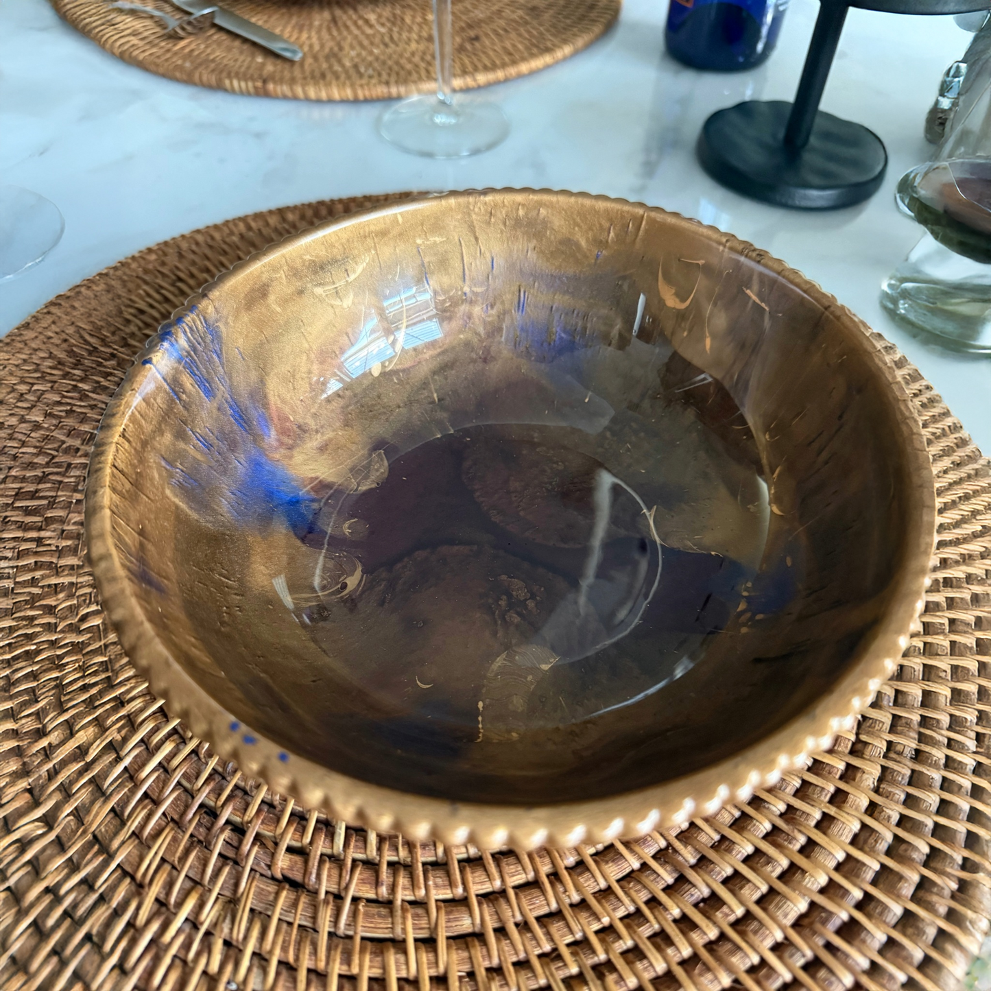 Medium Bronze and Burgundy Bowl with Antique Gold Accents- Affordable Essentials Collection