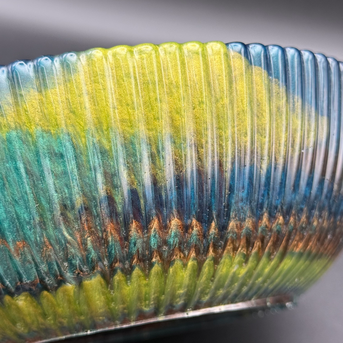 Medium Teal & Green Bowl with Copper Accents- Affordable Essentials Collection