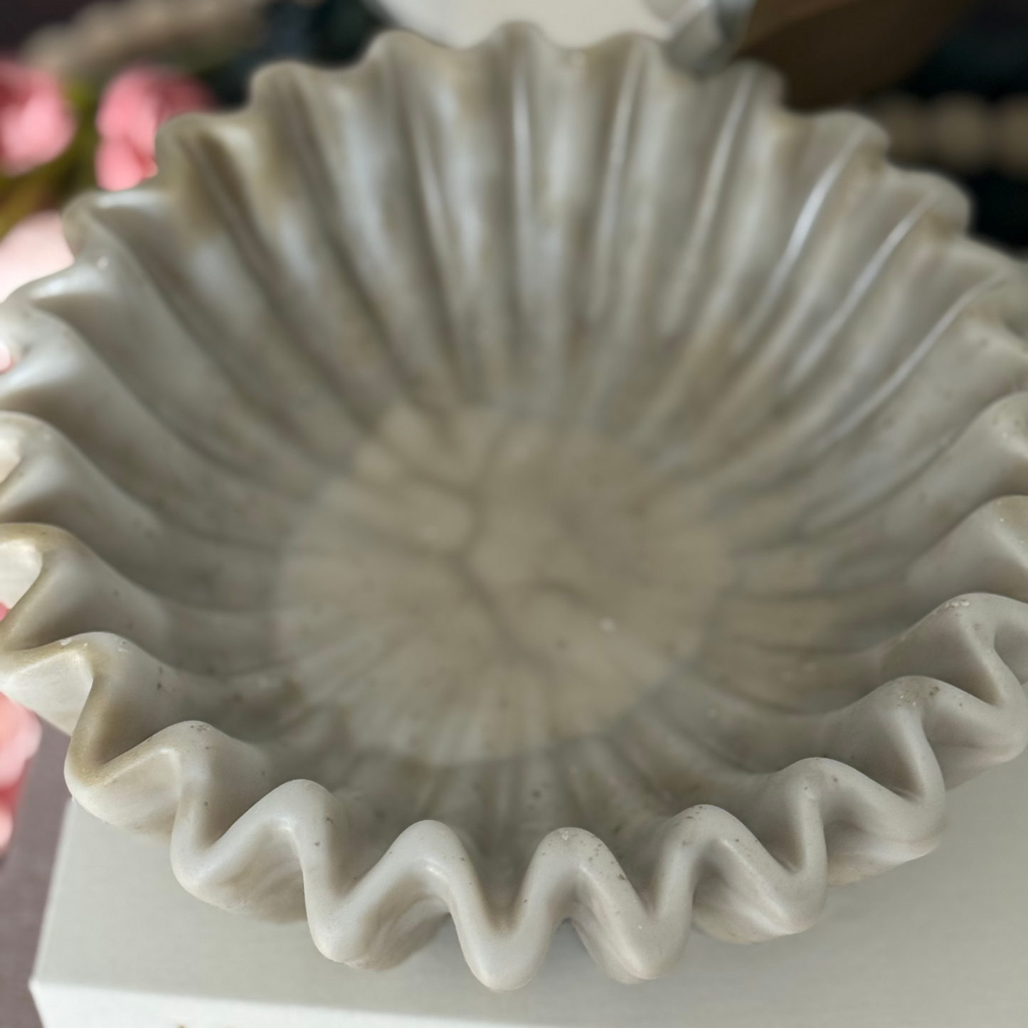 Travertine Inspired Bowl | Pleated Bowl for Minimalist Decor