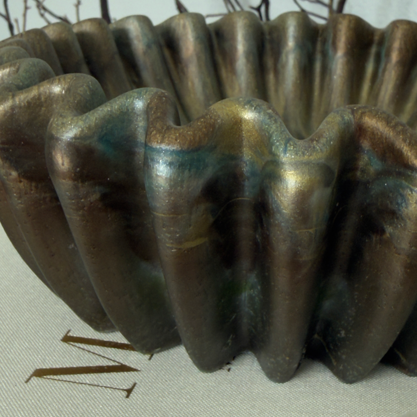 Bronzite Pleated Resin Bowl - Stone Inspired Minimalist Bowl