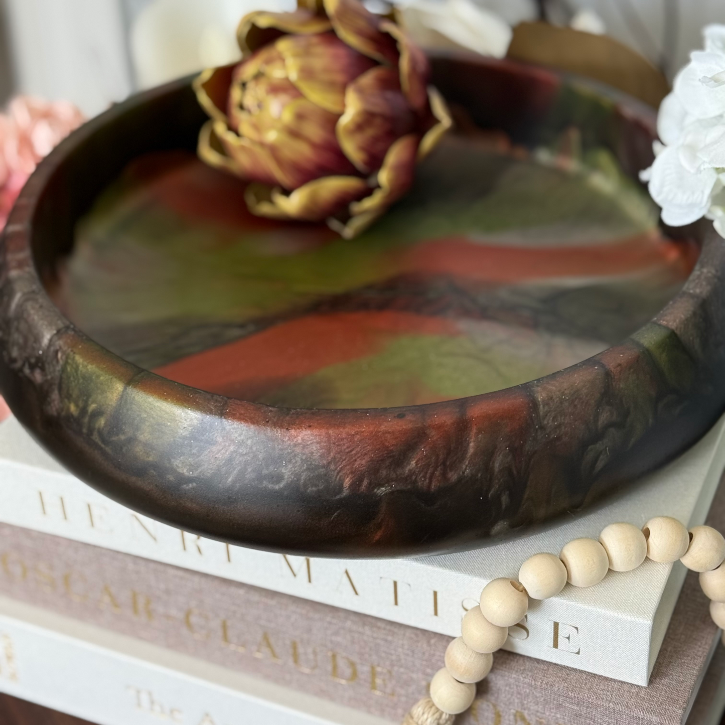 Large Rich Dramatic Andalusite Resin Bowl