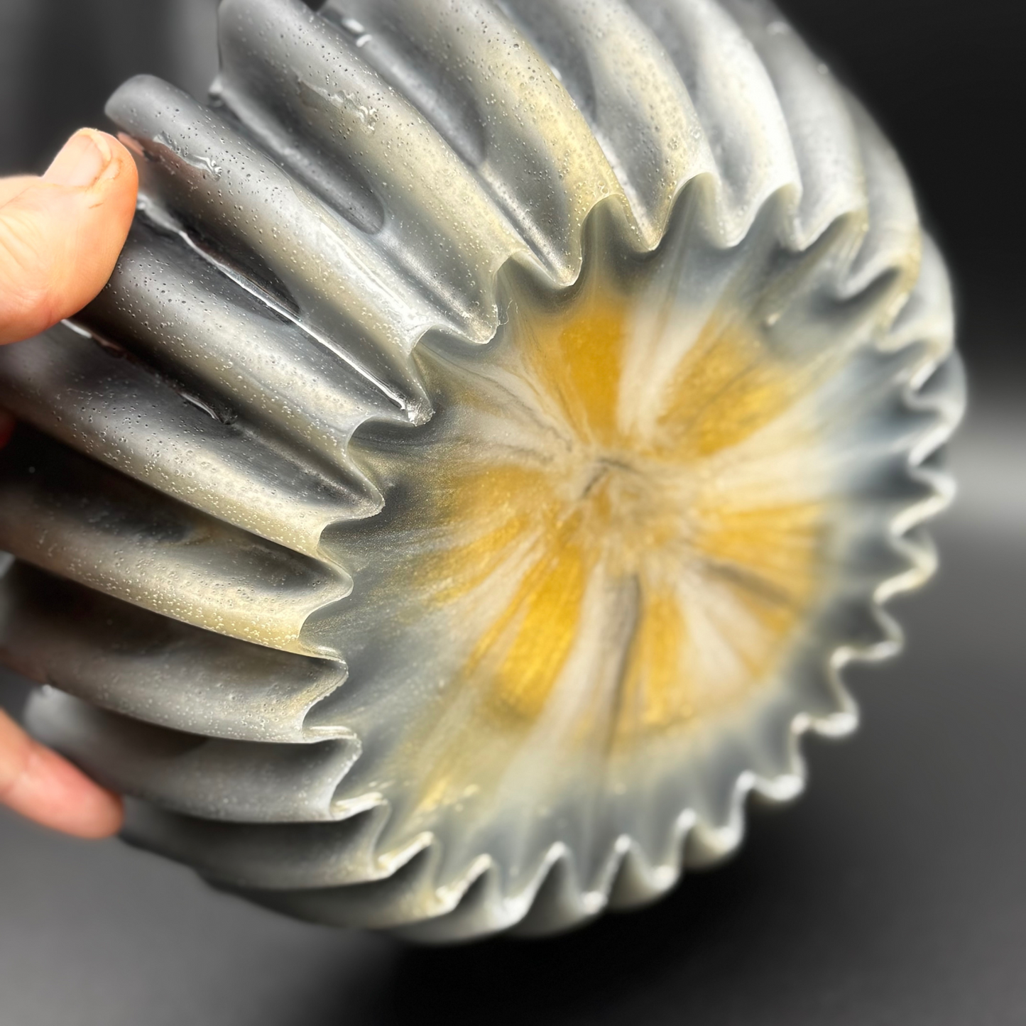 Multi Mix Muse Pleated Bowl | Black and Gold  Medium Decorative Bowl