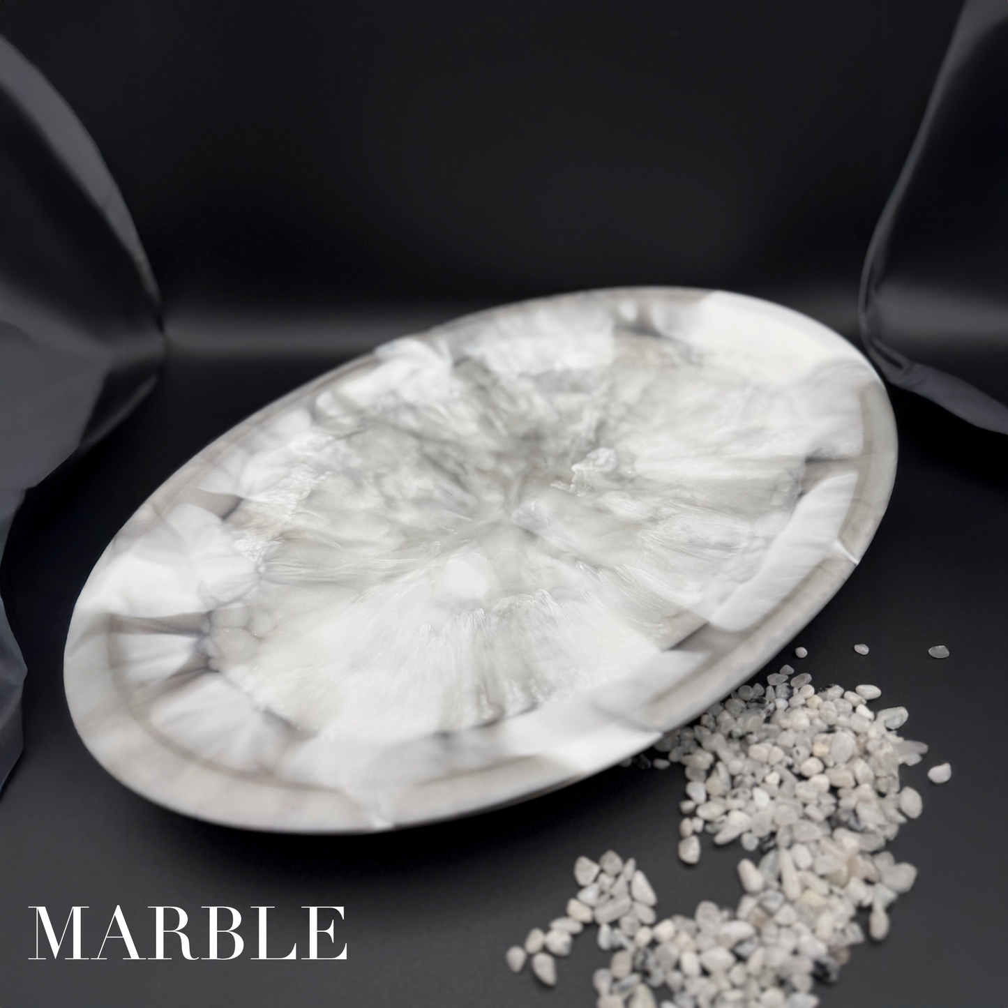 Marble Inspired Large Platter | Handcrafted White and Gray Resin Platter